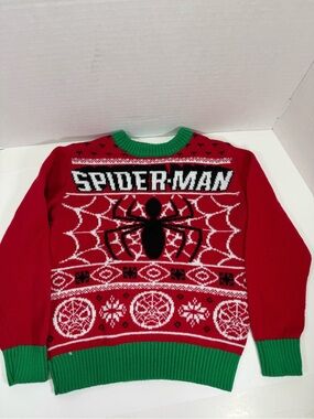 Spiderman Red Knit Crewneck with Green Trim